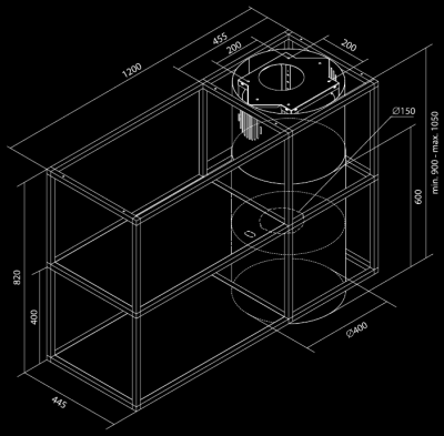 Erdvinis gartraukis Tubo Cage Asymmetric Glass Black Matt - Juoda matinė - Rysunek techniczny