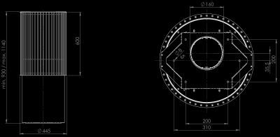 Erdvinis gartraukis Voliera N3 Black-Black - Juoda - Rysunek techniczny