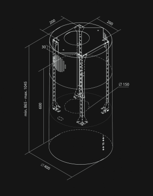 Erdvinis gartraukis Cylindro Antracyte - Antracito - Rysunek techniczny