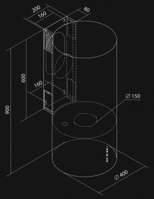 Sieninis gartraukis Cylindro OR Antracyte - Antracito - Rysunek techniczny