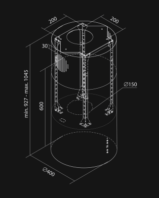 Erdvinis gartraukis Tubo Antracyte - Antracito - Rysunek techniczny