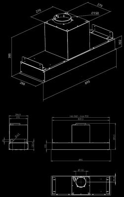 Įmontuojamas gartraukis Prato Eco Black Matt - Juoda matinė - Rysunek techniczny 2