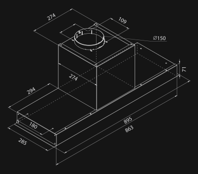 Įmontuojamas gartraukis Micra Black - Pažeistas - Inox/juoda - Rysunek techniczny 2