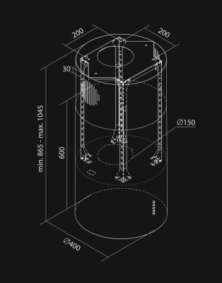Erdvinis gartraukis Cylindro Eco Gold - Aukso - Rysunek techniczny