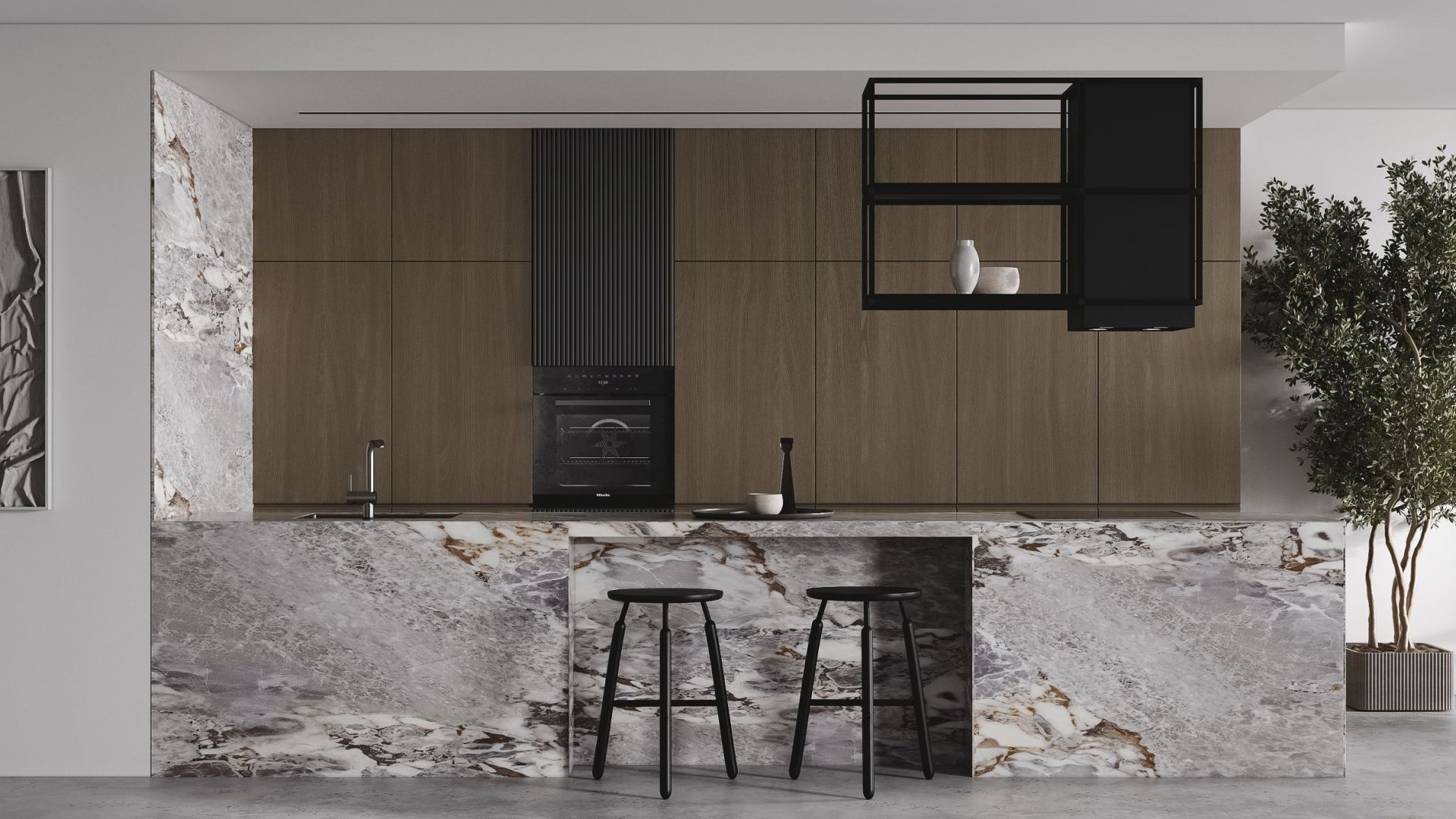 Erdvinis gartraukis Quadro Cage Asymmetric Glass Black Matt - Juoda matinė - Wizualizacja