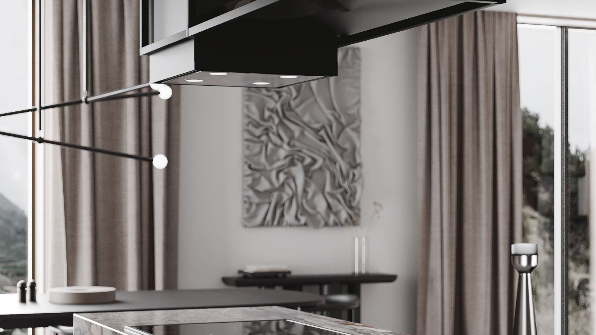 Erdvinis gartraukis Quadro Cage Asymmetric Glass Black Matt - Juoda matinė - Wizualizacja 3