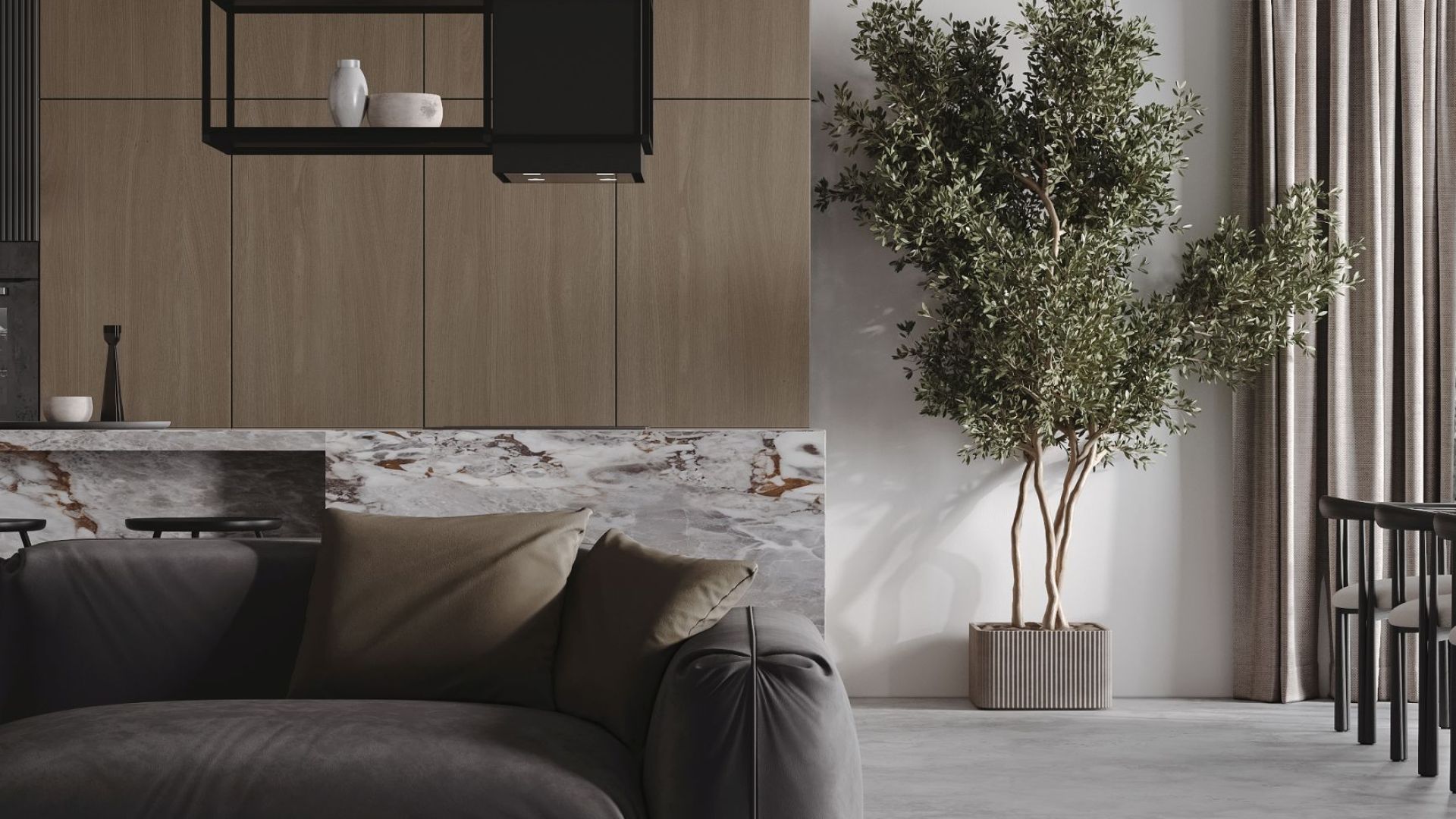 Erdvinis gartraukis Quadro Cage Asymmetric Glass Black Matt - Juoda matinė - Wizualizacja 4