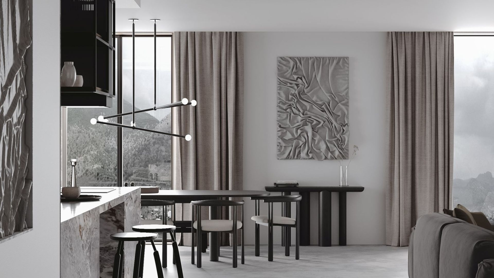 Erdvinis gartraukis Quadro Cage Asymmetric Glass Black Matt - Juoda matinė - Wizualizacja 7