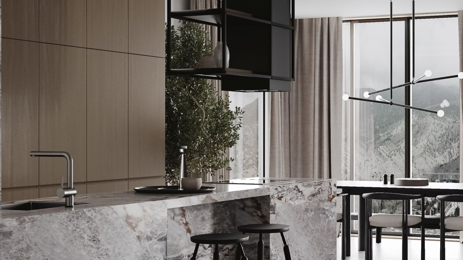 Erdvinis gartraukis Quadro Cage Asymmetric Glass Black Matt - Juoda matinė - Wizualizacja 8