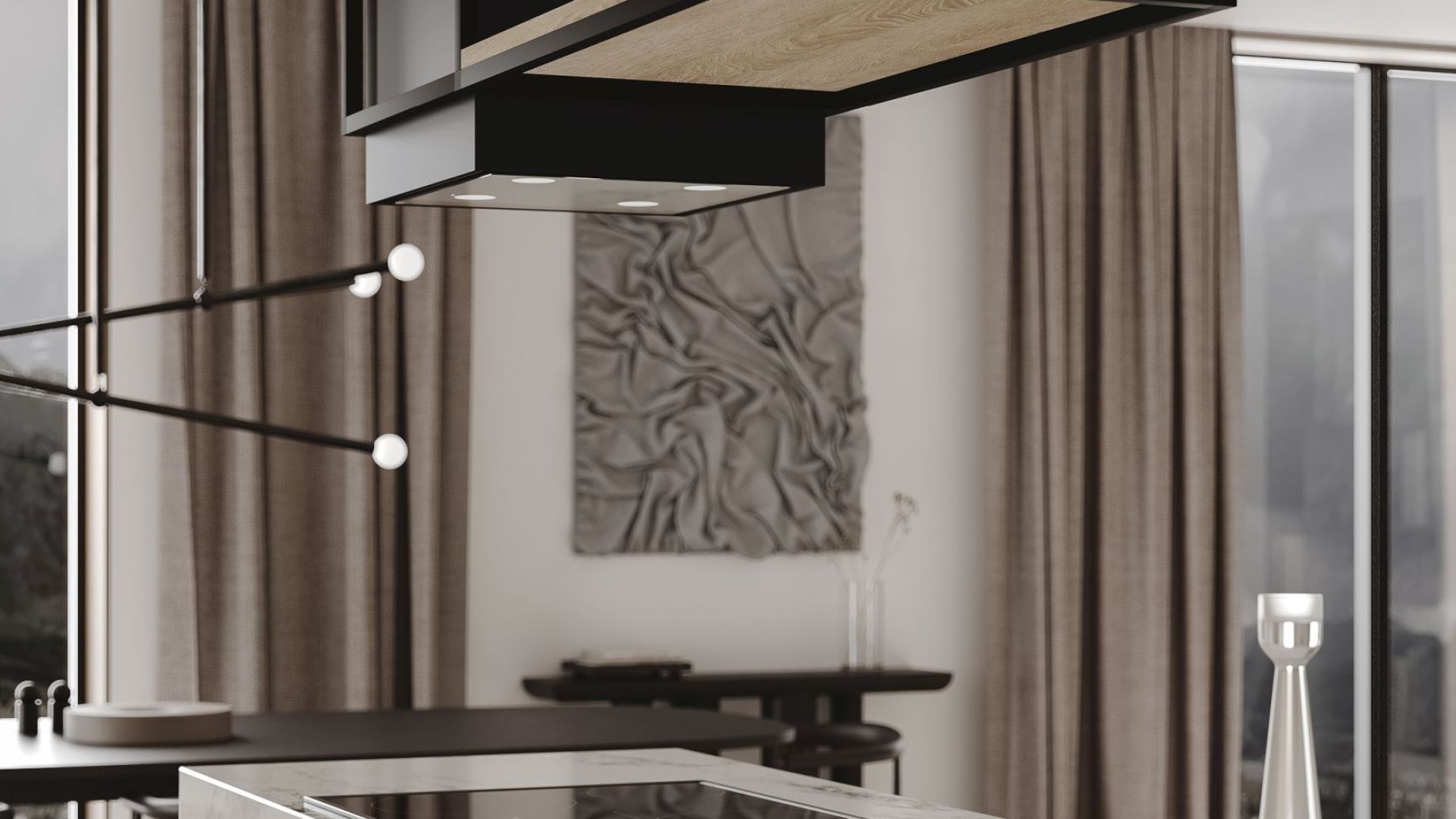 Erdvinis gartraukis Quadro Cage Asymmetric Wood Black Matt - Juoda matinė - Wizualizacja 3