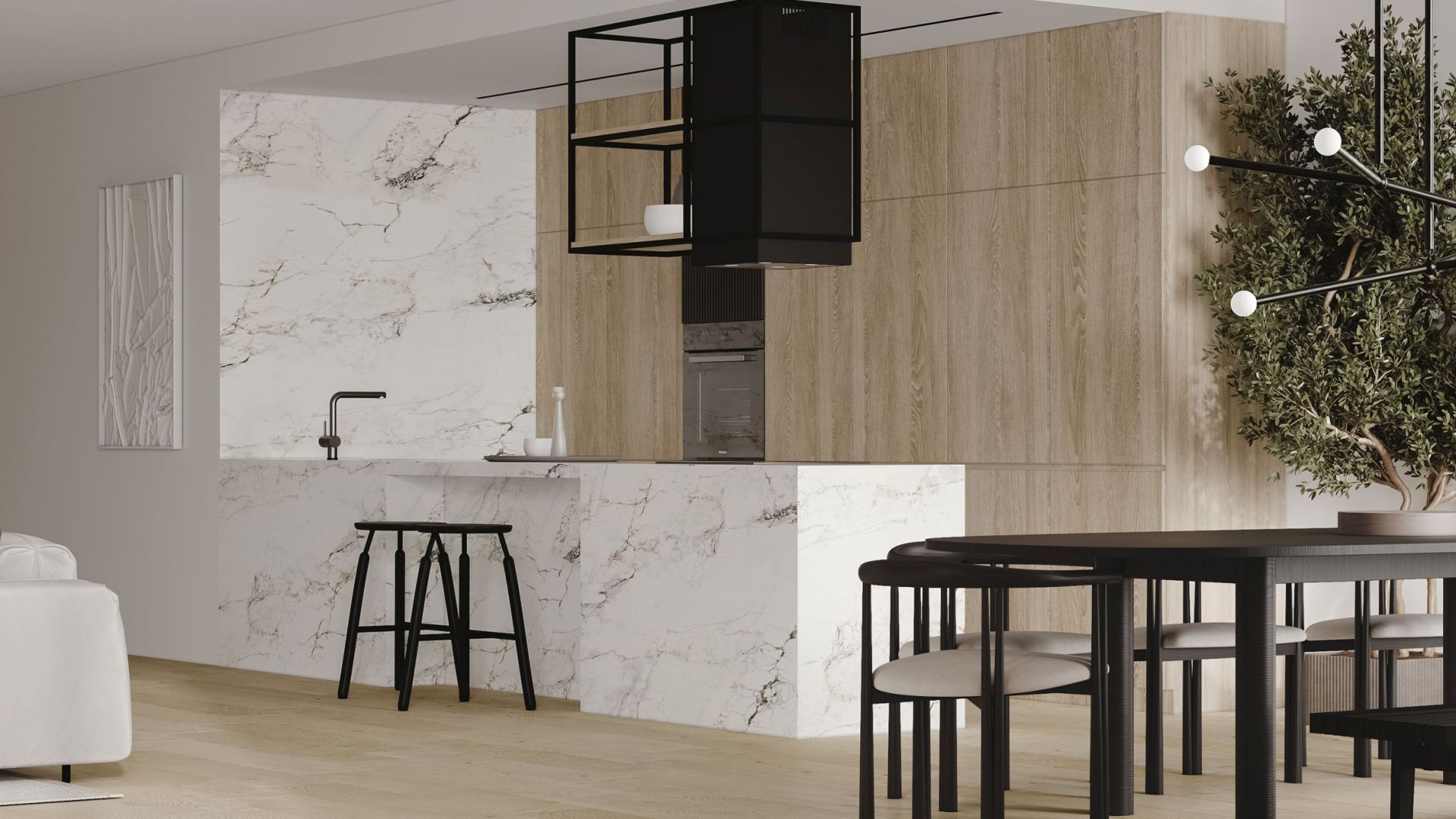 Erdvinis gartraukis Quadro Cage Asymmetric Wood Black Matt - Juoda matinė - Wizualizacja 6